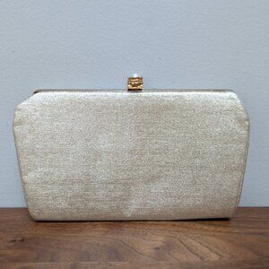Vintage gold thread clutch with gold pearl snap top
